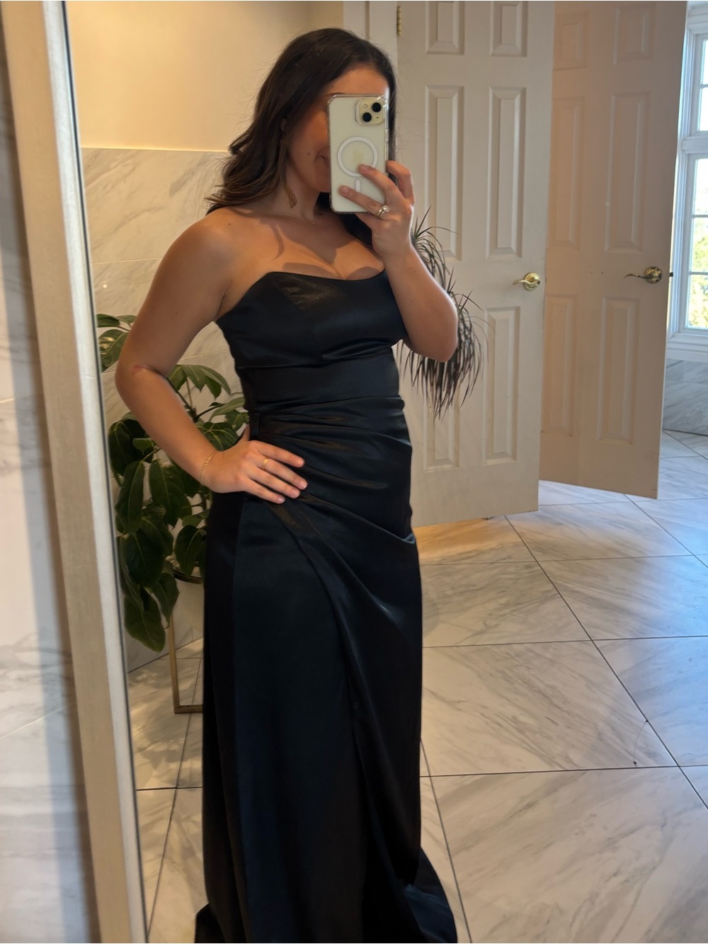 Birdy Grey Black Strapless Satin Dress